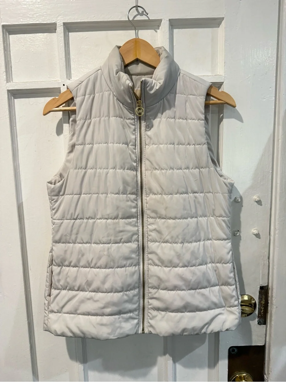 Michael Kors Cream Quilted Puffer Vest with Stand Collar